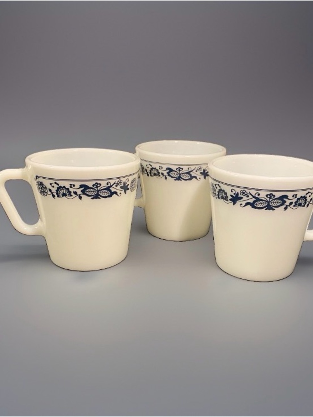 Vintage PYREX Old Town Blue Onion Milk Glass Coffee Mugs - Set of 3